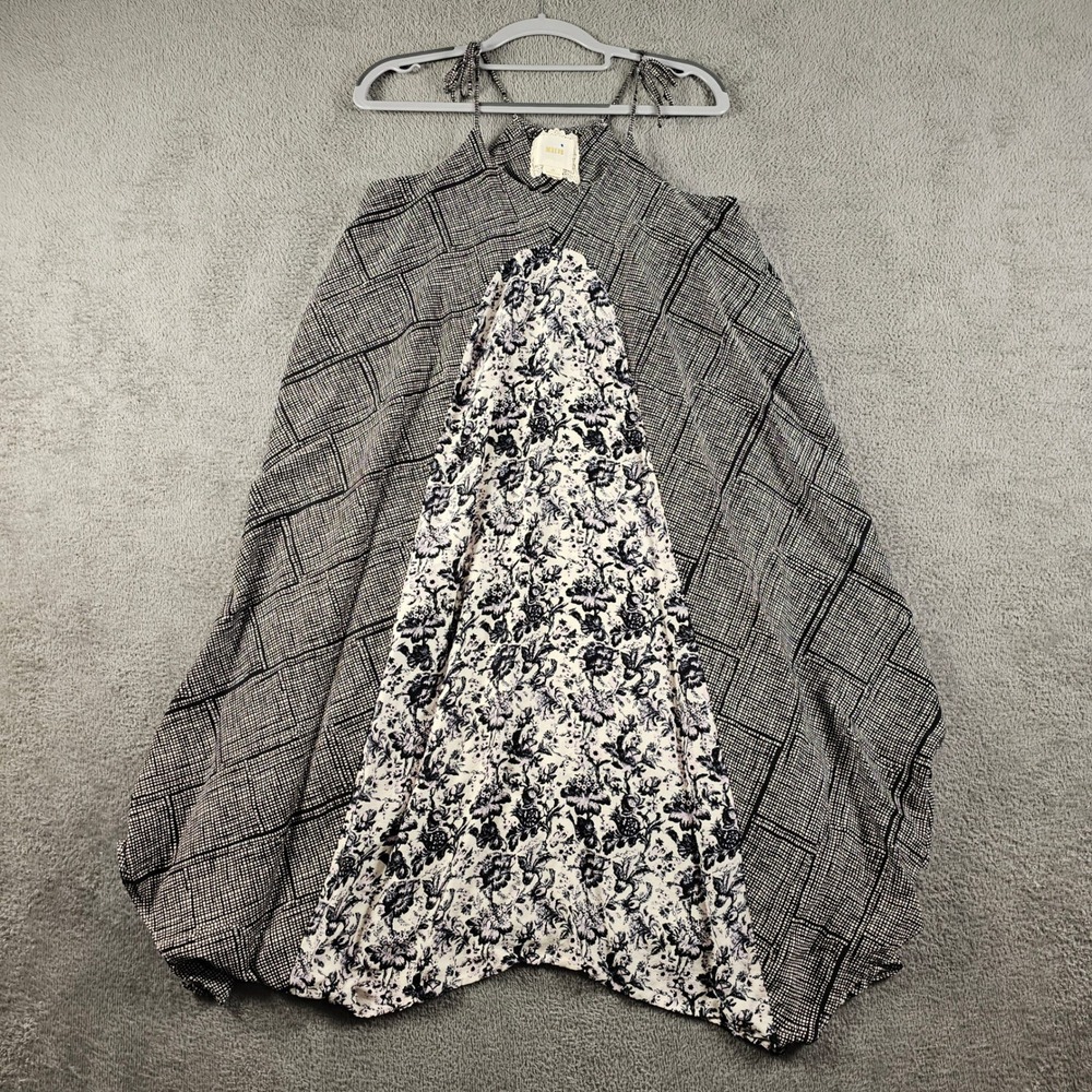 Maeve Anthropologie Mixed Print Halter Dress Black White Floral Silk Blend XS